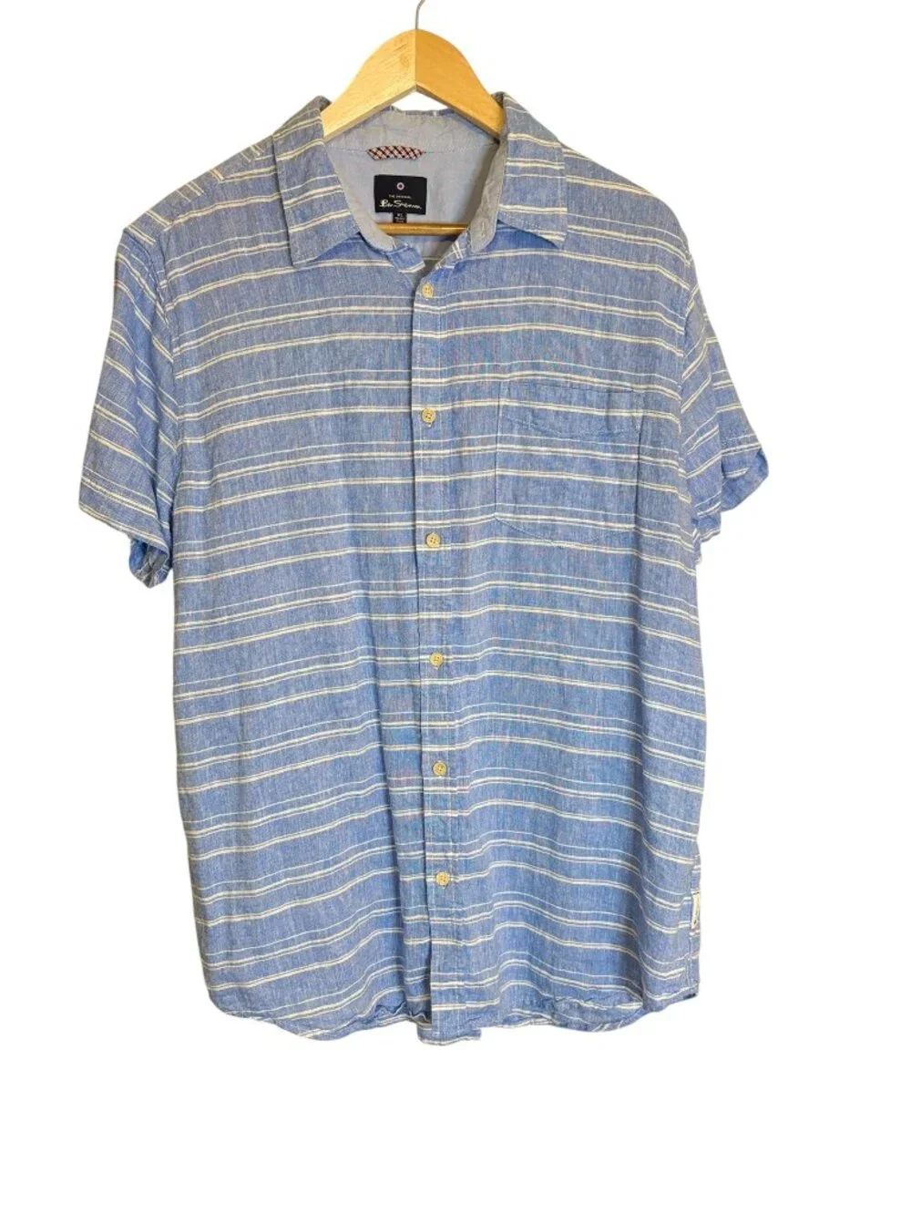 Ben Sherman Blue Striped Short Sleeve Button Shirt Men's XL Mod Casual
